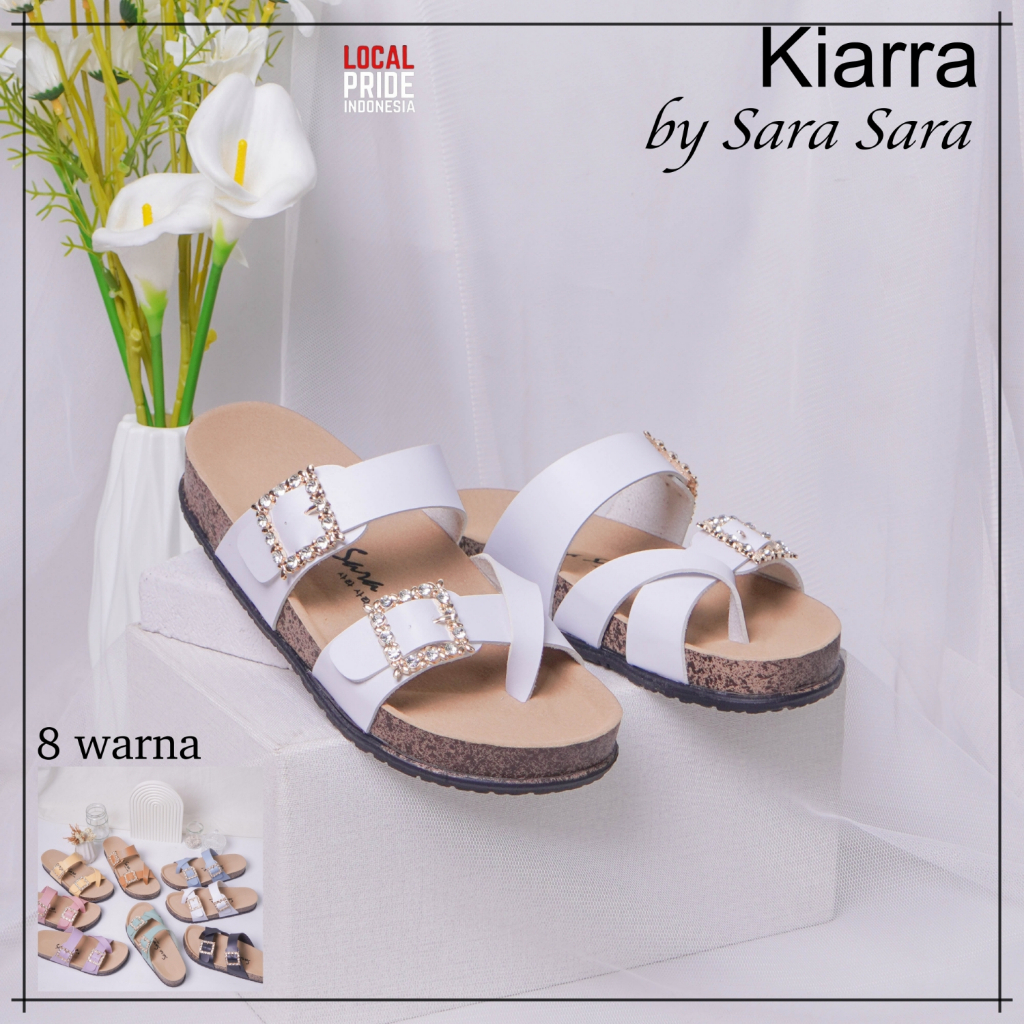 Sara Sara KIARRA Sandal Slop Wanita Kekinian Sendal Kulit Birken Sol Karet Gesper Berlian Sandal Wanita Terbaru