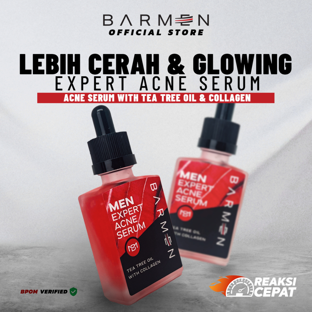 (PAKET 2 SERUM WAJAH) BARMEN Serum Anti Acne With Collagen,Tea Tree Oil and Sulfur Perawatan Wajah Pria Berjerawat