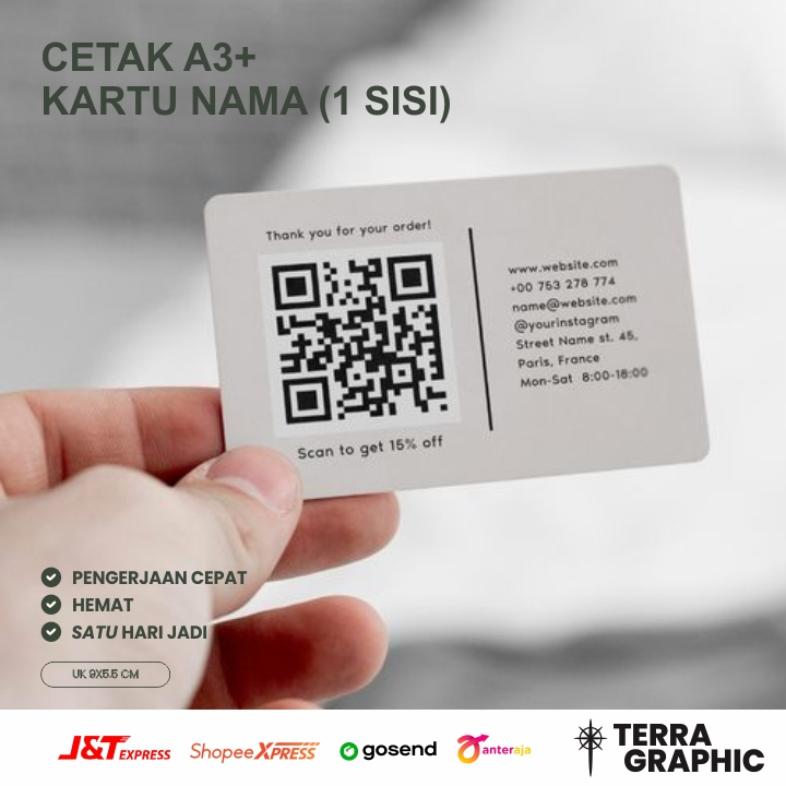 

Cetak A3+ Kartu Nama Name Card 1 Hari Jadi Full Color (1 Sisi)
