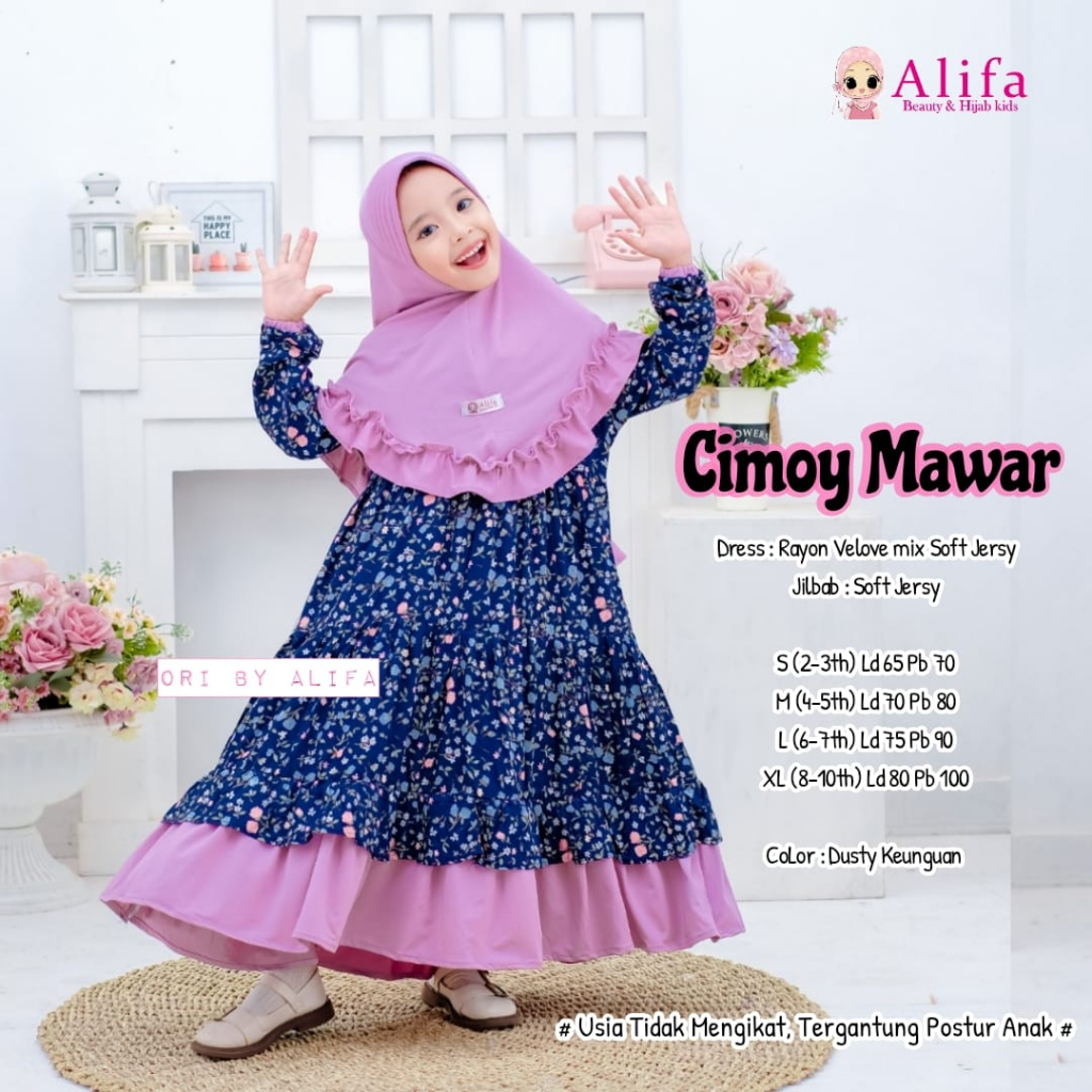 Cimoy Mawar Kids Gamis Anak Muslim Rayon Viscouse Original Produk By Alifa