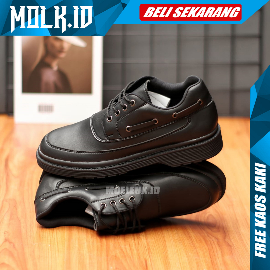 MOLK Sepatu Docmart Pria Low Boots Original Pantofel Hitam Casual