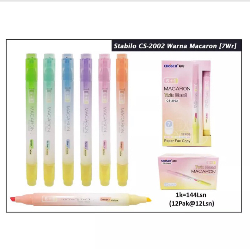 

stabilo chosch twin head macaron model 7 warna isi 12 pc