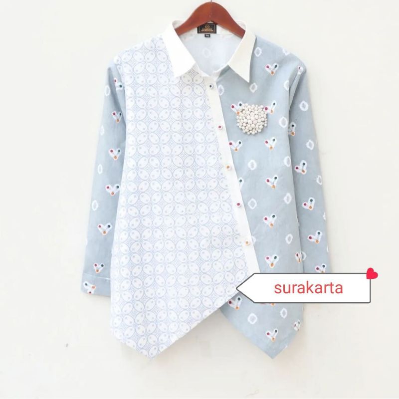 Blus Baju Batik Jumputan Kombinasi Lapis Tricot