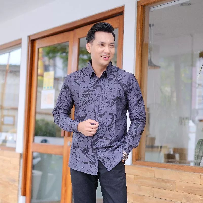 Kemeja batik pria modern lengan panjang bahan katun halus full furing sragenan terbaru