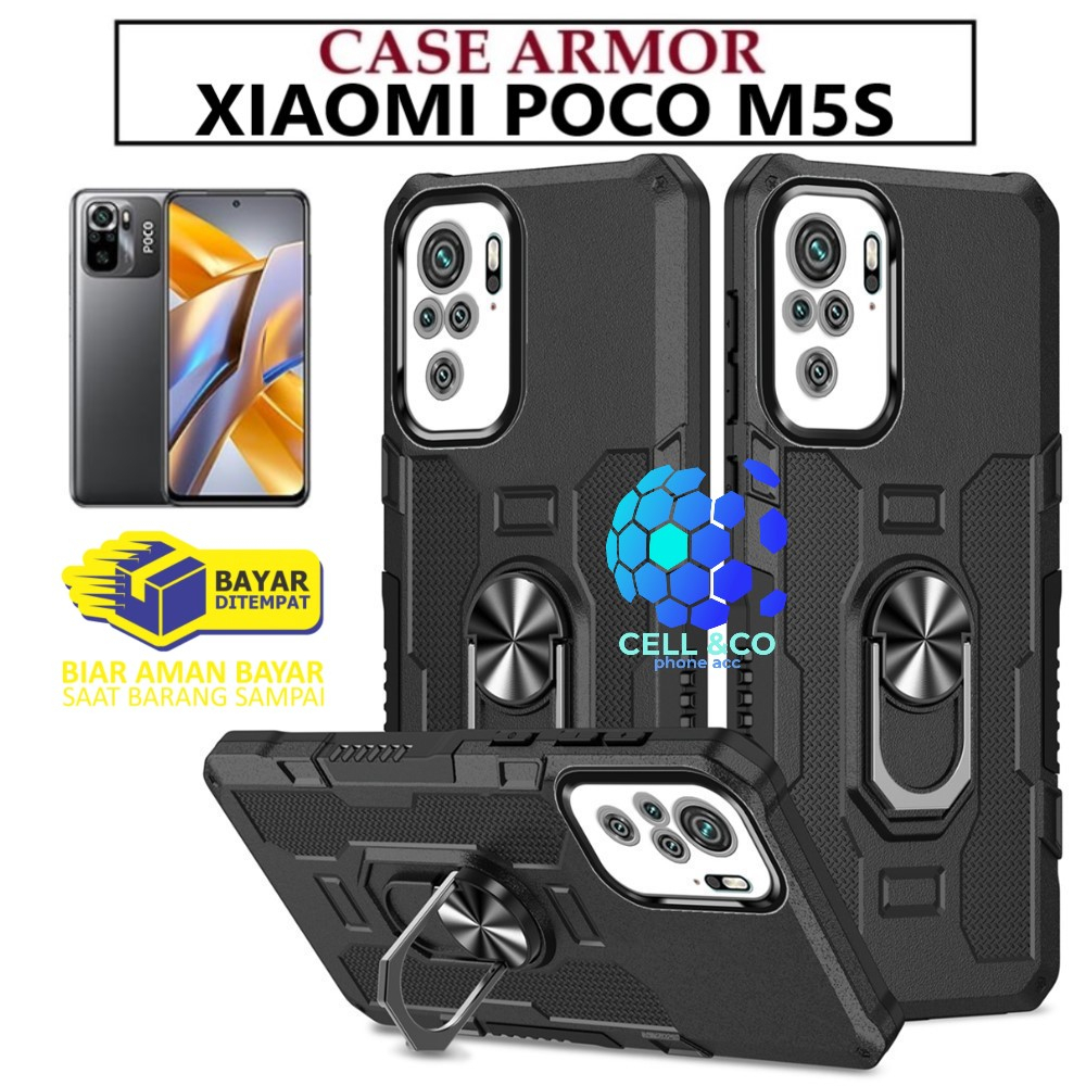 Case Armor XIAOMI POCO M5s Iring Cincin Magnetic Kesing Hp Protect kamera Premium Hard Case Standing Robot Pelindung Kamera