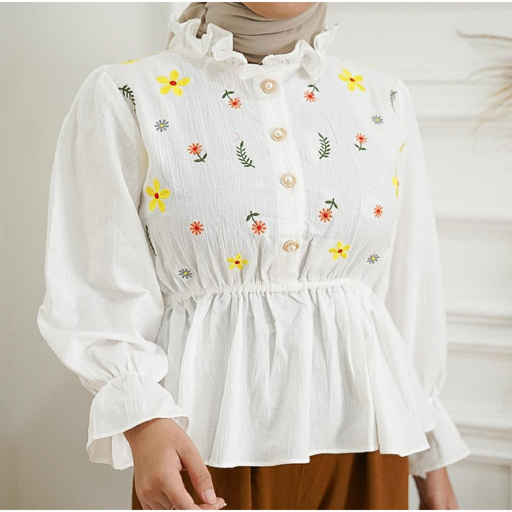 GFS ELYUM LINEN CRINCLE BORDIR BLOUSE WANITA