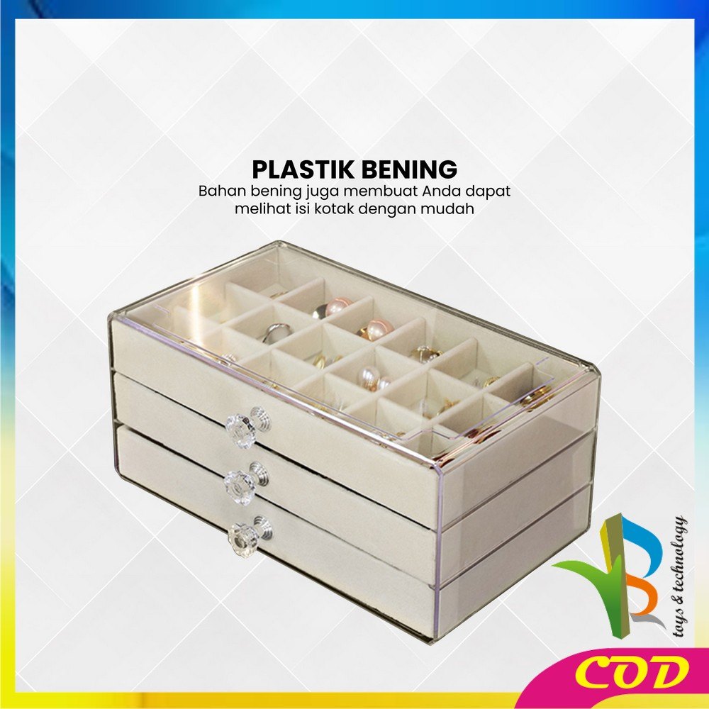 RB-K148 Kotak Perhiasan Wanita 3 Laci Jewelry Box dengan Sekat Serbaguna / Tempat Penyimpanan Cincin Kalung Anting Multifungsi / Rak Perhiasan 3 Tingkat Import