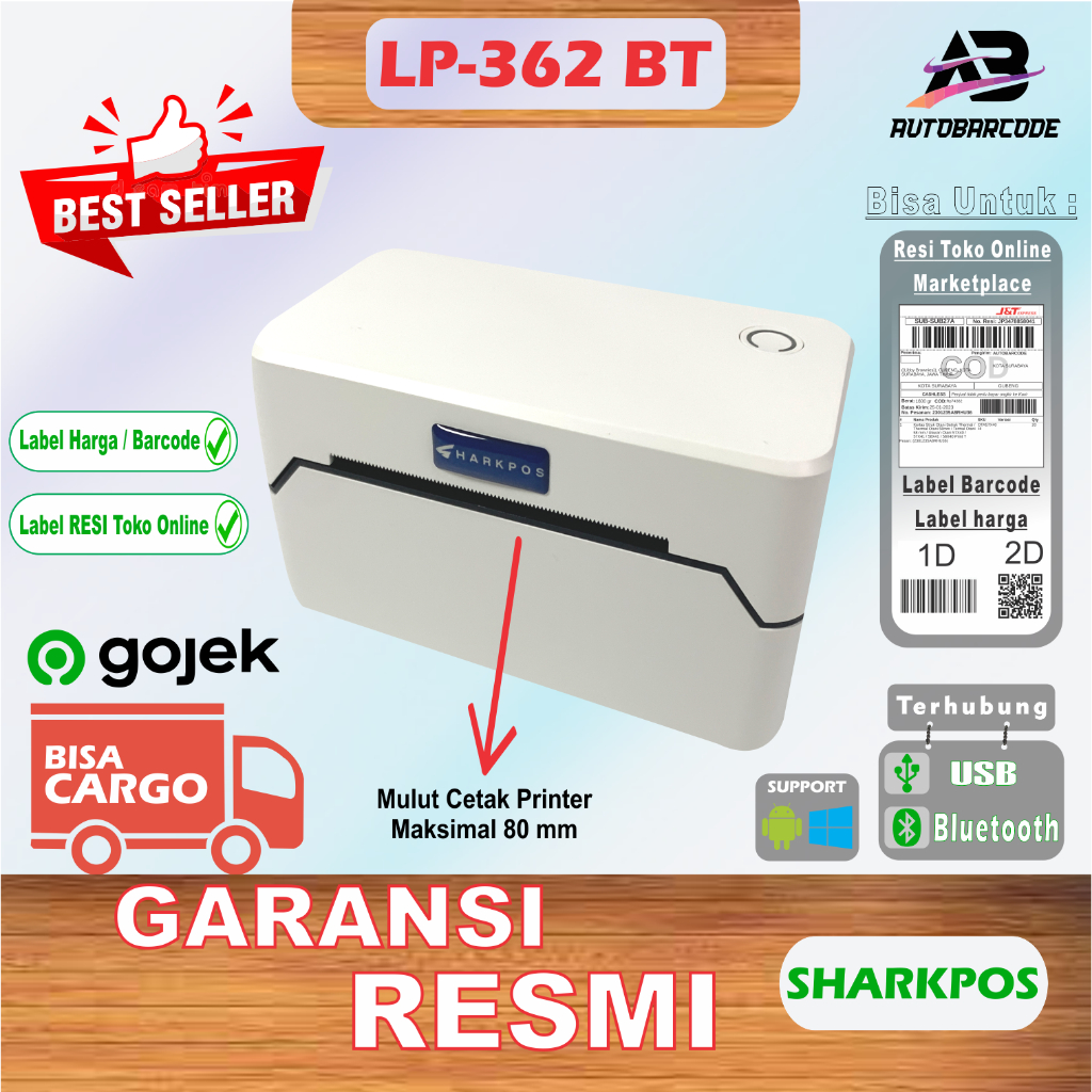 Printer Label Thermal Sharkpos LP368BT / LP-368BT / LP 368 BT Bluetooth USB 80mm Stiker Resi Pengiriman DT 368 BT