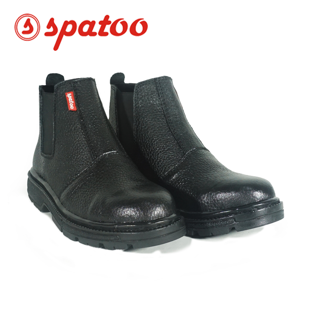 Sepatu Safety Pria Bahan Kulit Asli Premium Model Elastis Tinggi Kulit Jeruk Original Ada Besi Safety di Ujung Sepatunya Sepatu Safety Elastis Tinggi Spatoo