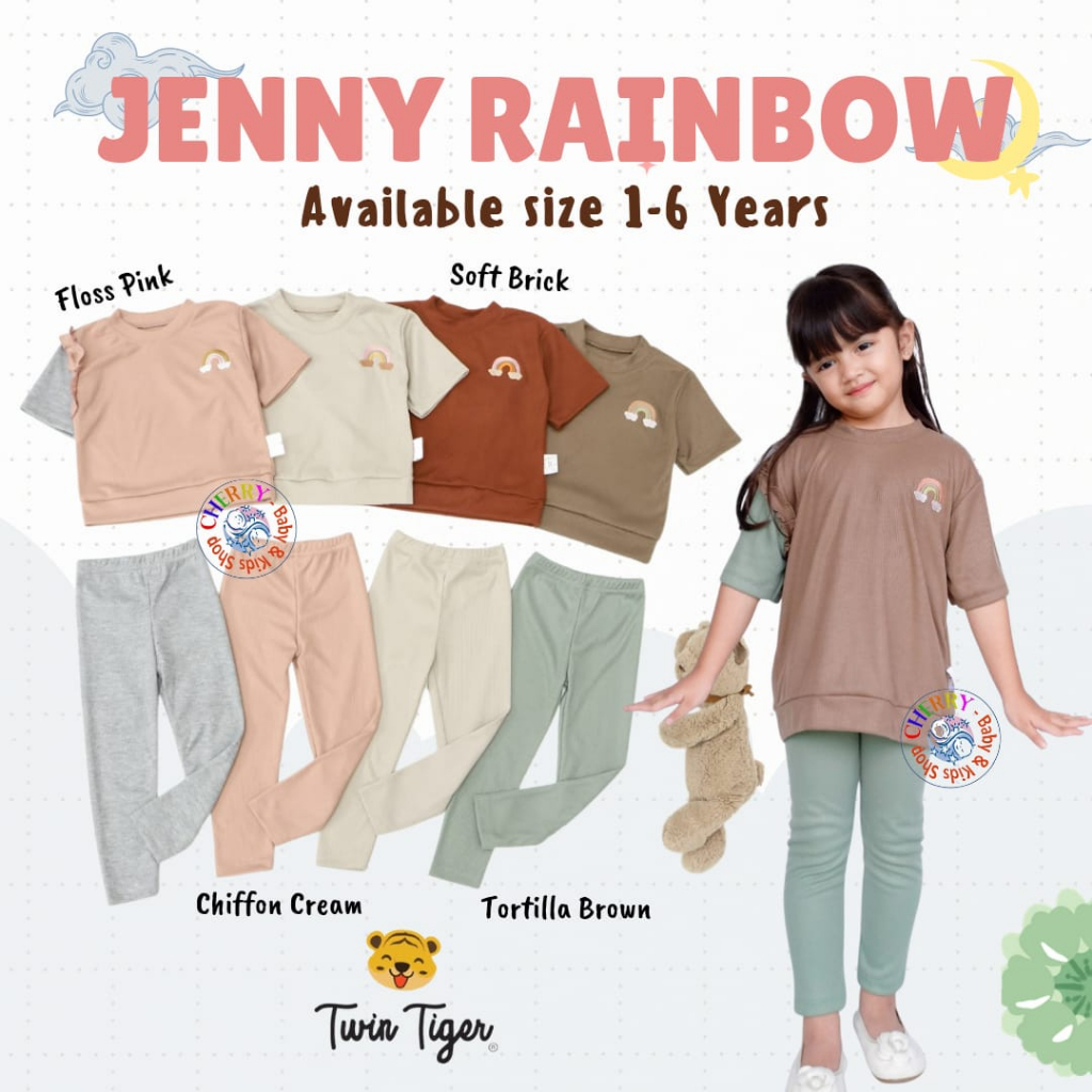 Twin Tiger Jenny Rainbow Set 1-6 Tahun Setelan Ruffle Pendek Panjang Tricolor Anak Perempuan CBKS