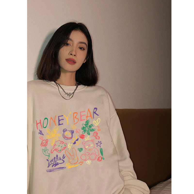 Sweater Lengan Panjang Retro Letter Graffiti Korean Style/Sweater Crop/Baju Wanita/Switer Wanita/Switer