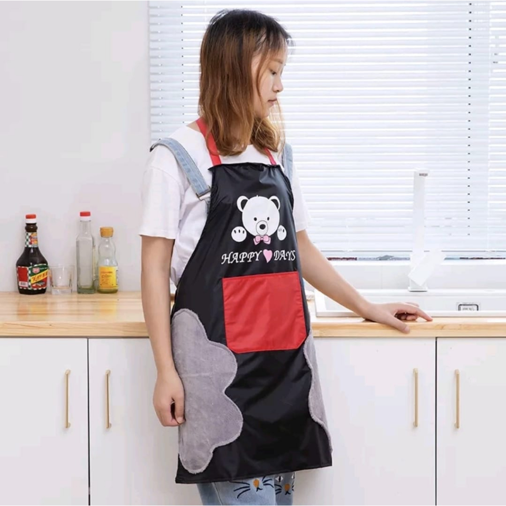 HS-0079 Celemek Masak Dapur Oxford Cloth Apron Masak Tahan Air &amp; Minyak BAHAN TEBAL - Motif Bear