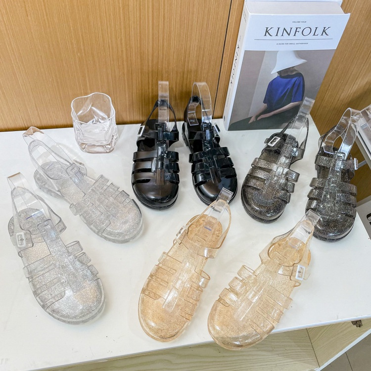 ￼MeishaAge jelly transparant gliter moms and kids/meisha jelly shoes dewasa/sandal jelly wanita/sandal karet anti slip/sandal kekinian korea/jelly shoes import/sepatu sandal slippersSandal jelly Gladiator Melissa Glitter Couple Import High Quality S2