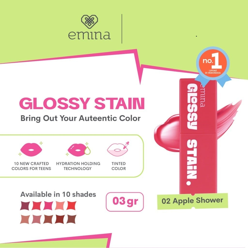 EMINA Glossy Stain Lip Gloss BPOM ORIGINAL / Tahan Lama BY AILIN