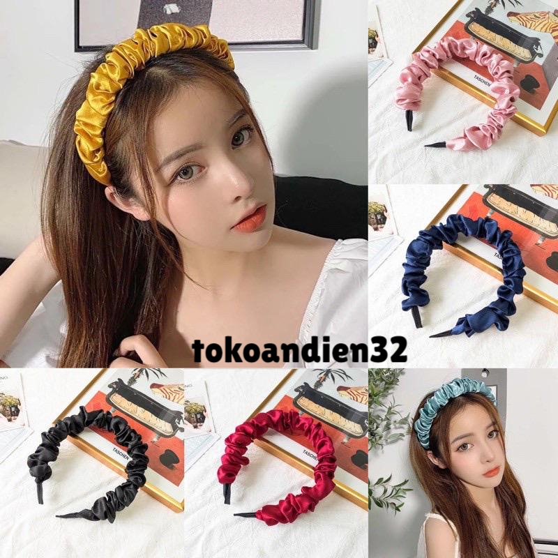 Bando Scrunchie CARISSA Serut Satin Besar Korea Headband Ruffle Bandana Polos Wanita Bando Kain Scru