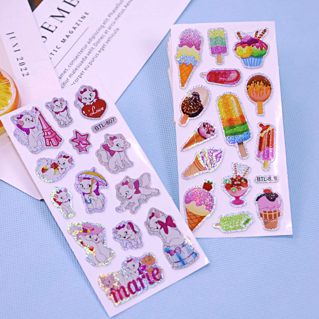 (ISI 1-3 PCS ) Stiker Timbul Mainan Anak-Anak Import Foam Glitter Karakter Kartun 3D Lucu Buat Hadiah Sticker