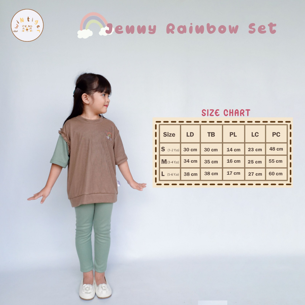 Twin Tiger Jenny Rainbow Set 1-6 Tahun Setelan Ruffle Pendek Panjang Tricolor Anak Perempuan