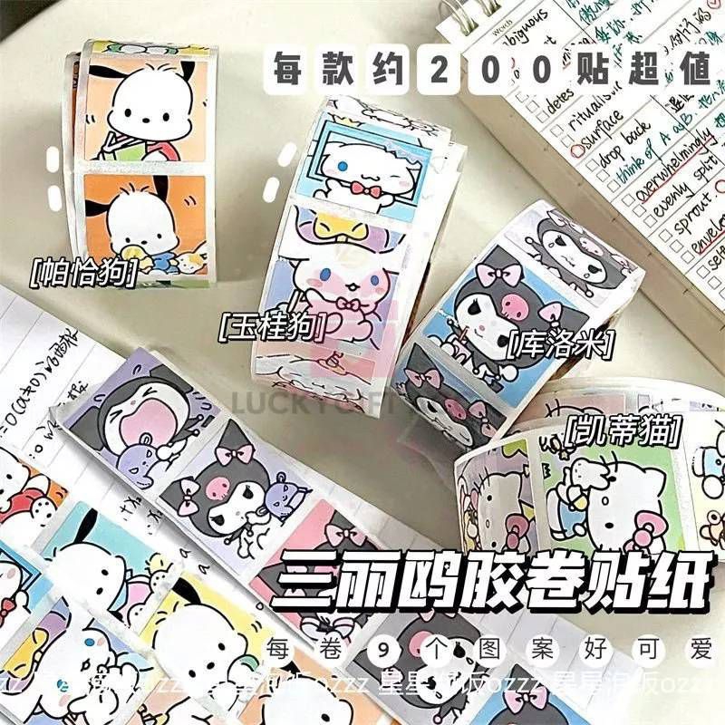 [200Pcs] Stiker Roll Aesthetic Cinnamorol Kuromi/ Sticker Decor Journal Deco Serbaguna Notebook Aest