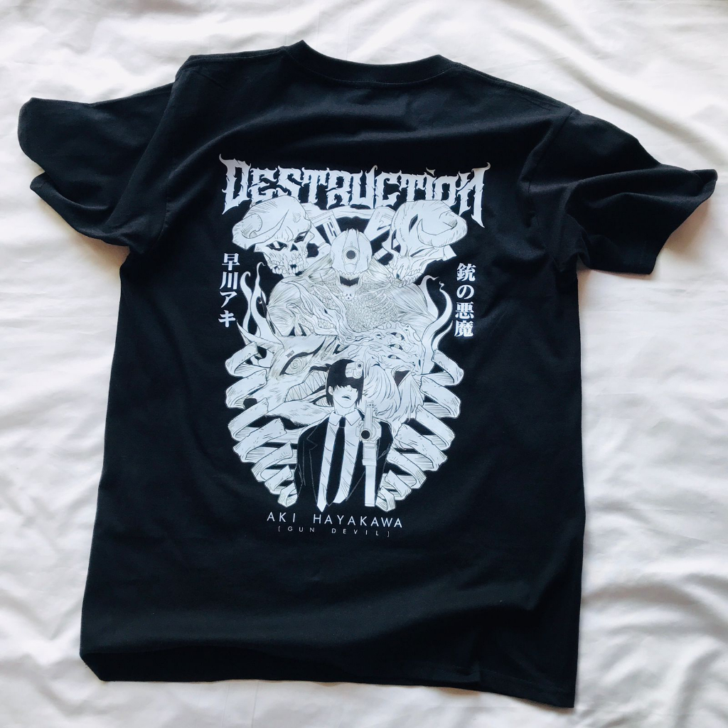 Torizu Tshirt Aki Gun Devil Black Anime Manga Kaos Aki Kon Chainsaw Man Devil Hunter Wibu Otaku