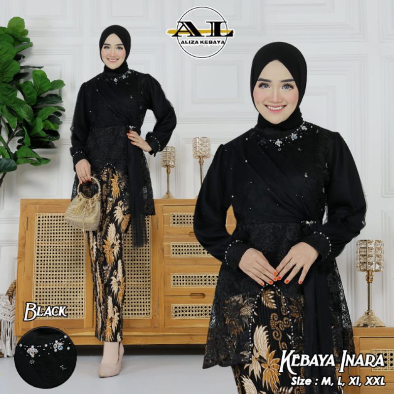 Setelan Kebaya Inara Warna Hitam / Kebaya Wisuda / Kebaya Masakini / Kebaya Modern