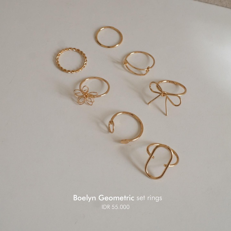 Ark.co - BOELYN set rings (pearl ; geometric) cincin tumpuk bunga mutiara minimalis