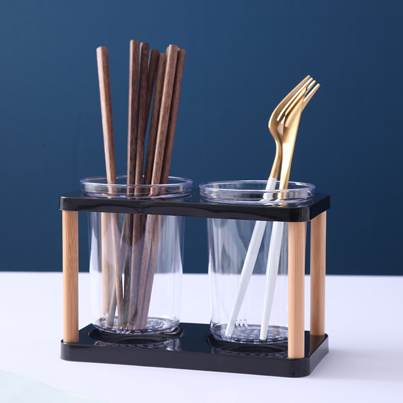 Tempat Sendok Garpu Sumpit Desain Aestetik Transparan Minimalis Kayu Estetik