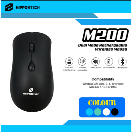 ITSTORE Mouse Nippontech Bluetooth Wireless Recharger M200 Optical Mouse