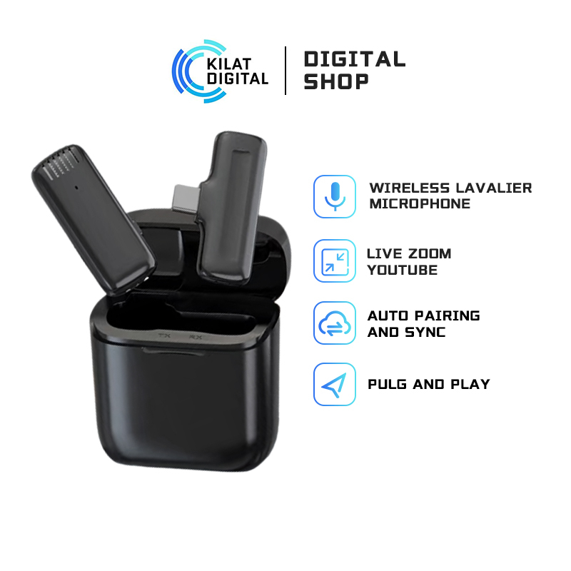 Wireless Microphone 2.4G Mikrofon Lavalier Nirkabel dengan Casing Sekaligus Charger for PC/Phone/Camera Mikrofon Lapel Mini microphone mic clip on untuk Merekam YouTube TikTok Facebook Live Stream Vlogging