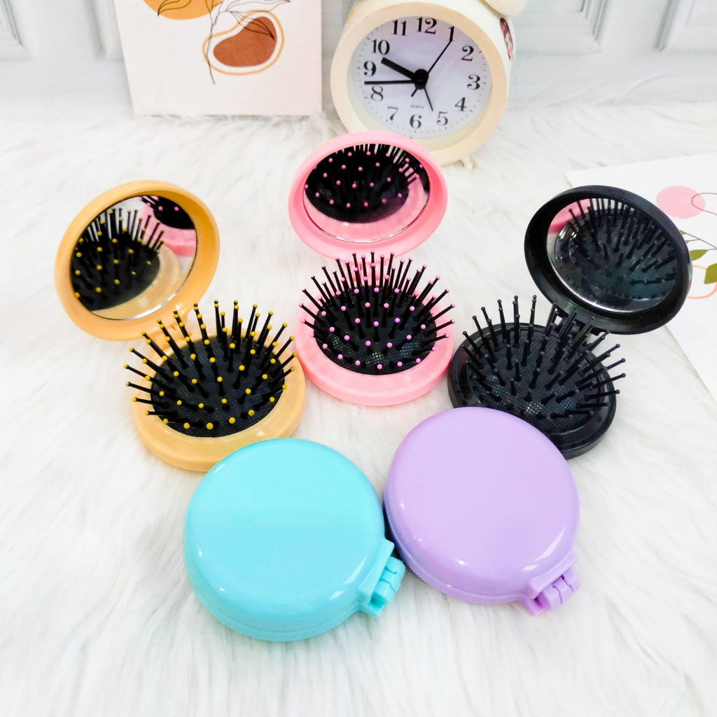 CERMIN SISIR KECIL BULAT POLOS KACA KARAKTER WARNA WARNI ALAT MAKE UP BY MINIMIW