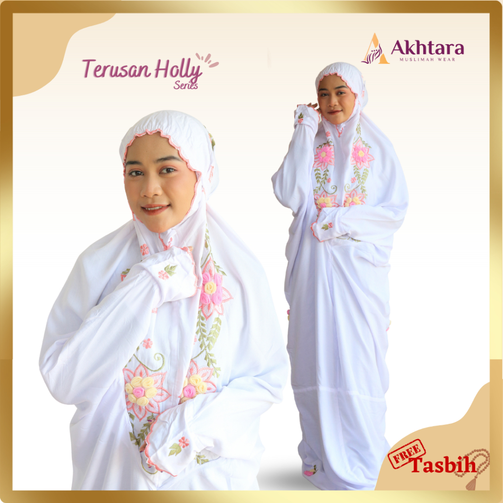 Mukena Terusan Rayon Premium Mukena Dewasa Mukenah Lajuran Jumbo Bordir Tile Timbul Holly Series by 