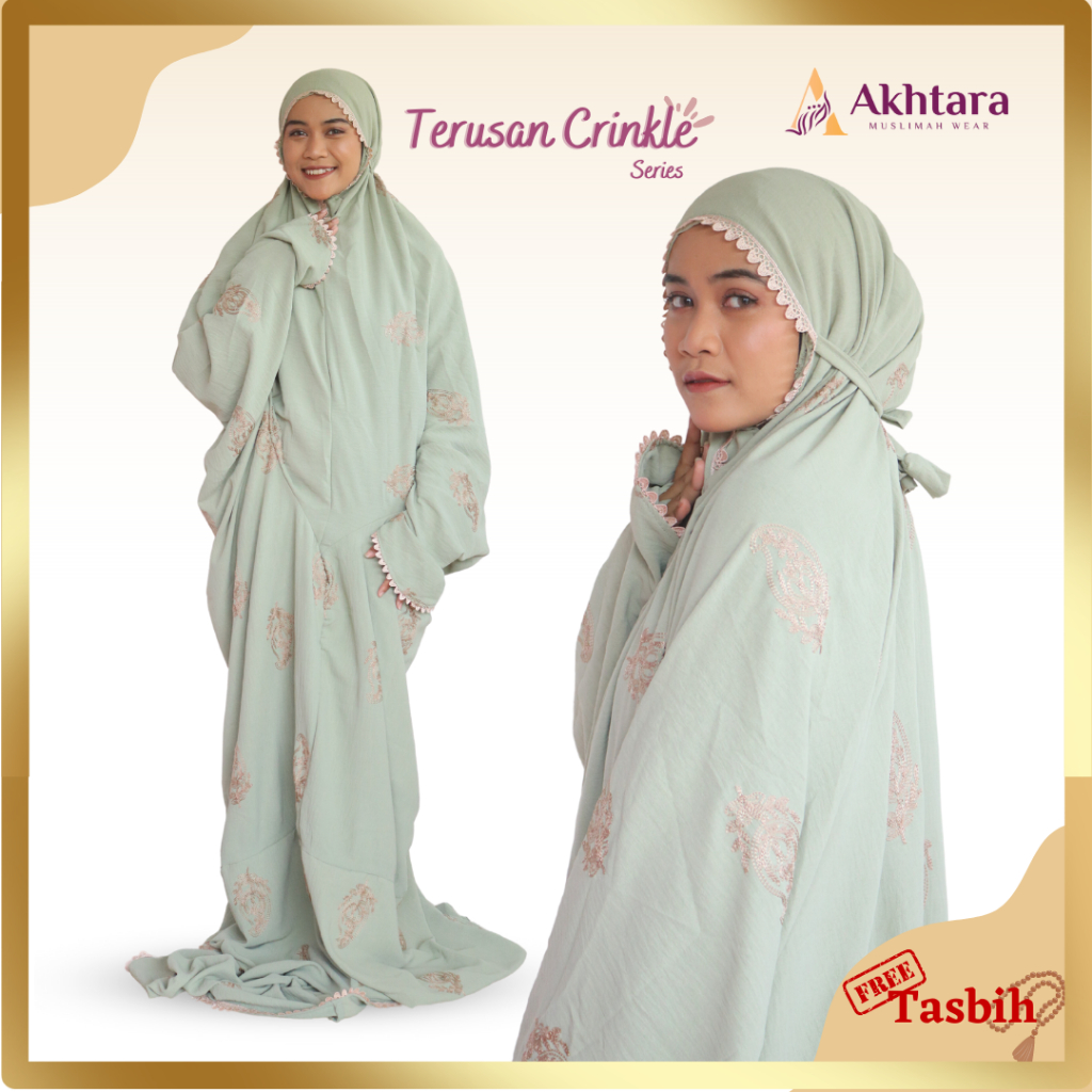 Akhtara Mukena Terusan Dewasa Airflow Crinkle Dot Mukenah Terusan Jumbo Terbaru Mukenah Travelling A