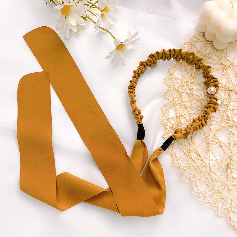 Bando Tali Korea Gaya Rambut Panjang Fashion Pita Mutiara Besar Kepang Bandana Headband