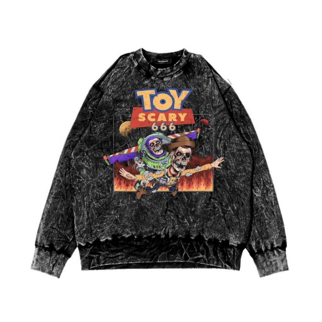 FEROCIOUS Sweater Crewneck Sandwash TOY SCARY Metal Satanic Crewneck Washing Pria &amp; Wanita Terbaru Distro Termurah