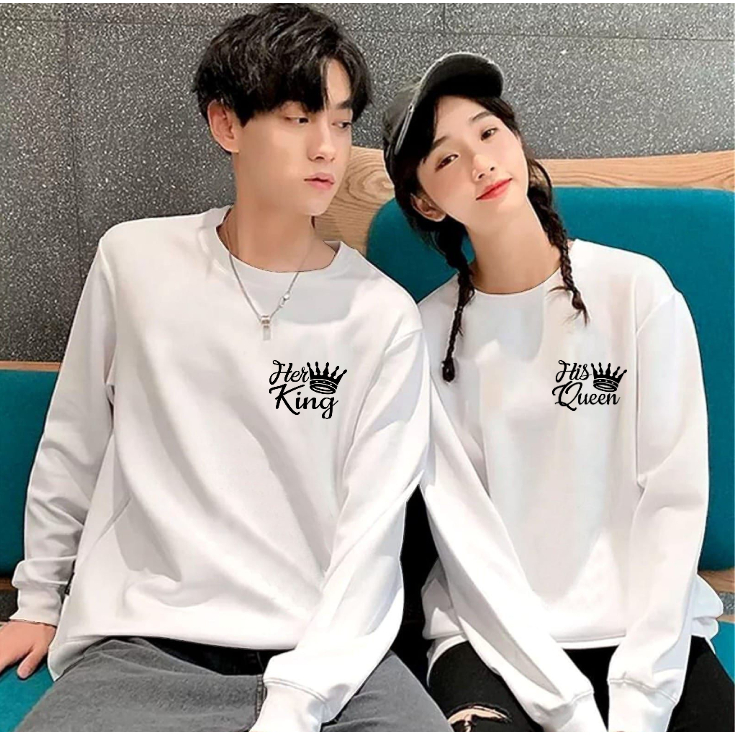 BISA COD / BAJU LENGAN PANJANG COUPLE HE KING HE QUEEN / KAOS PASANGAN HARGA SATUAN / BAJU COUPLE PRIA WANITA