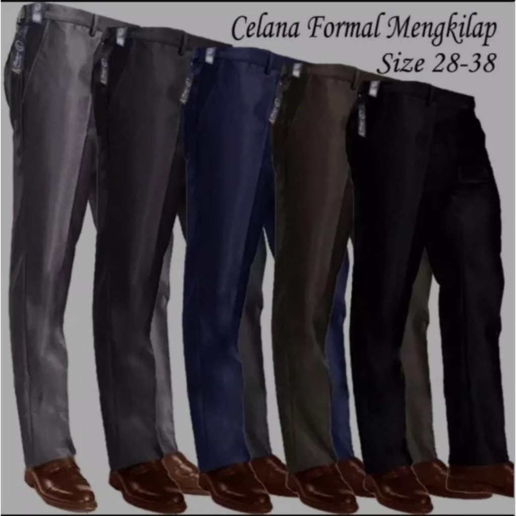 Celana Panjang Pria Kantor Slim Fit Mengkilap Metallik 27 38 Formal Setelan Jas Warna Hitam Abu Navy Biru Ankle Pants Seragam Guru Real Pict Terwuwu