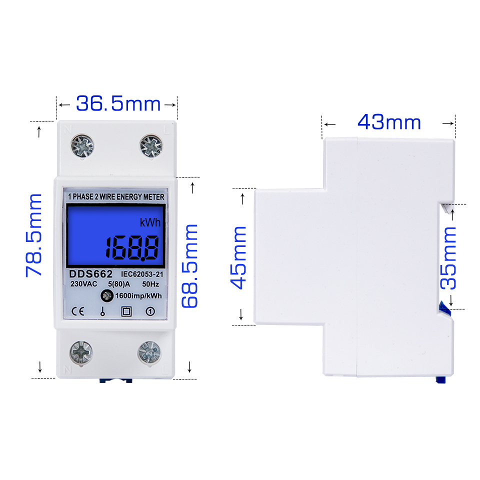 Meteran Listrik Digital Din Rail kWh Meter Single Phase 230V - DDS662 - White