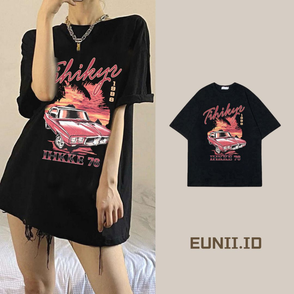 EUNII T-shirt Lengan Pendek Retro Racing Car Korean Style/Kaos Atasan Wanita/Baju Kaus Oversize Wanita/Kaos Wanita