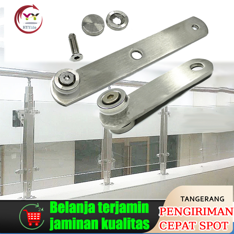 Penjepit Kaca Strip Double Metallic Jepitan Kaca Railing Kaca Stainless 304 Penjepit Kaca Sayap Rail