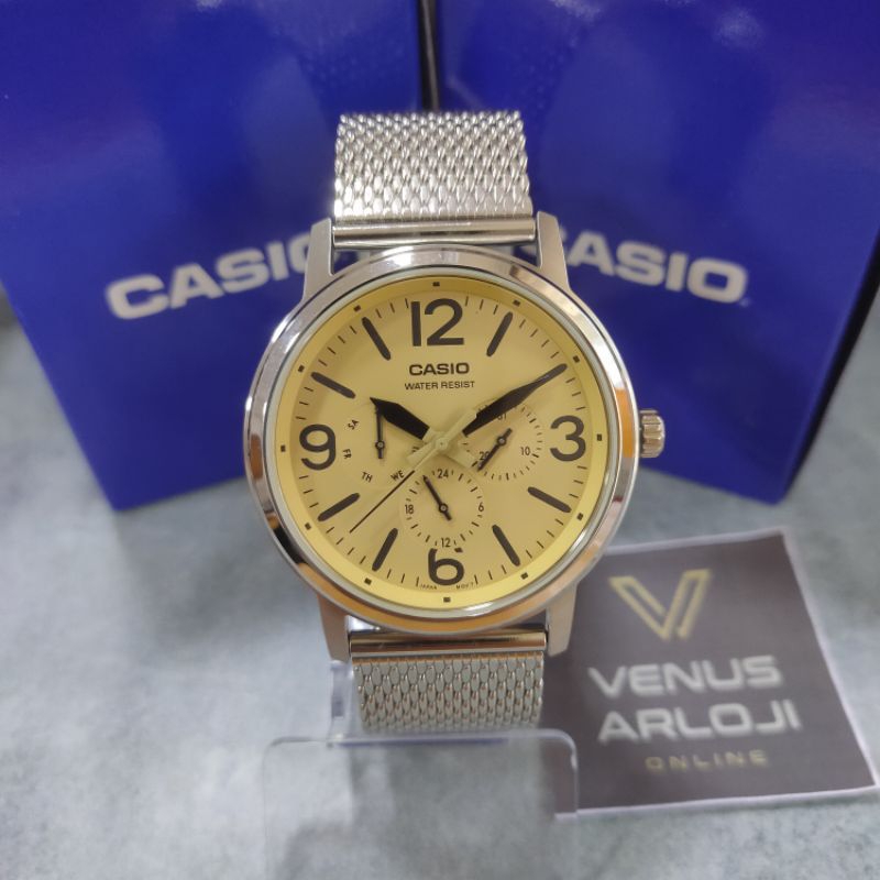 Jam Casio CS MTP 1338D 9BD MTP-1338D-9BDR Pria Rantai Silver Bulat