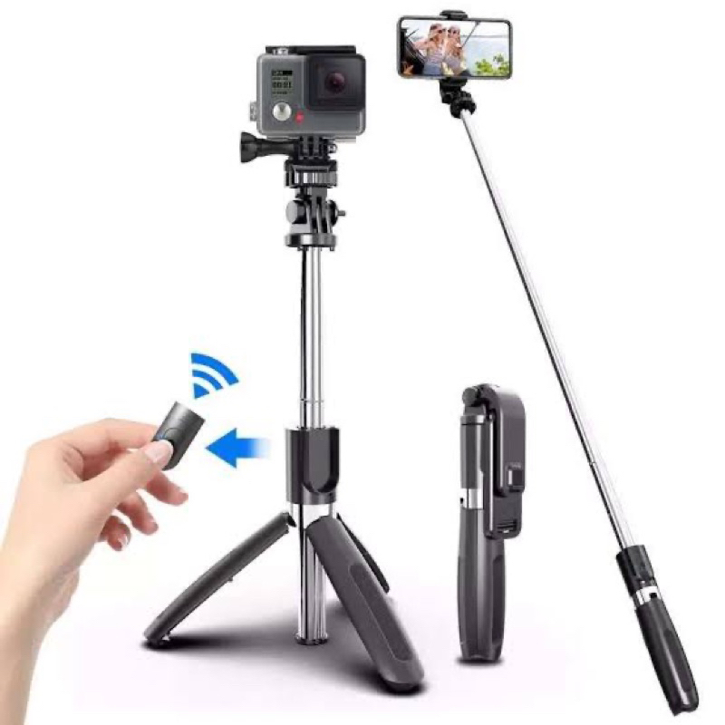 Tongsis 2in1 Selfie Stick Bluetooth Tongsis Bluetooth tripod Tombol tongsis