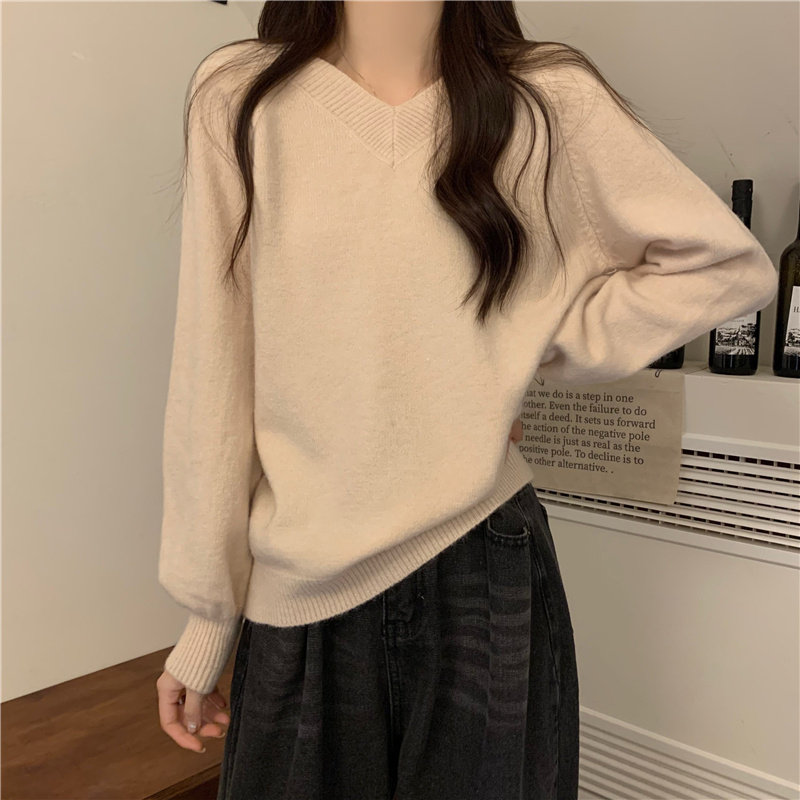 Import Switer Oversize Wanita Lengan Panjang Casual V Atasan