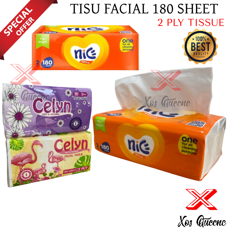 [XOQ] TISSUE FACIAL CELYN 180 SHEETS 2 PLY / TISSUE NICE 180 SHEETS / TISU NICE 250 SHEET / TISSUE CELYN 2 PLY