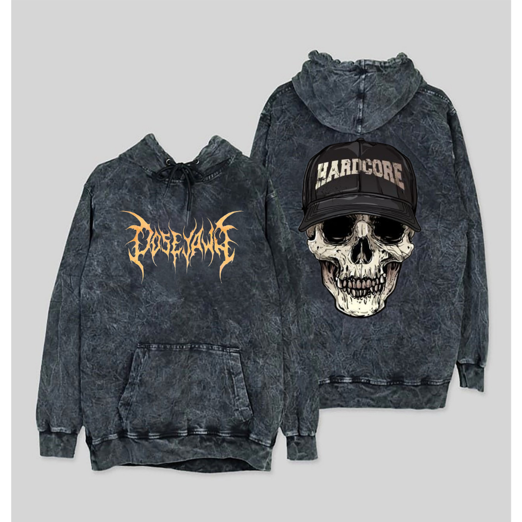 Sweater Hoodie Washing | Jaket SandWash Gambar Tengkorak Metal - Hoodie Sweater Berkupluk