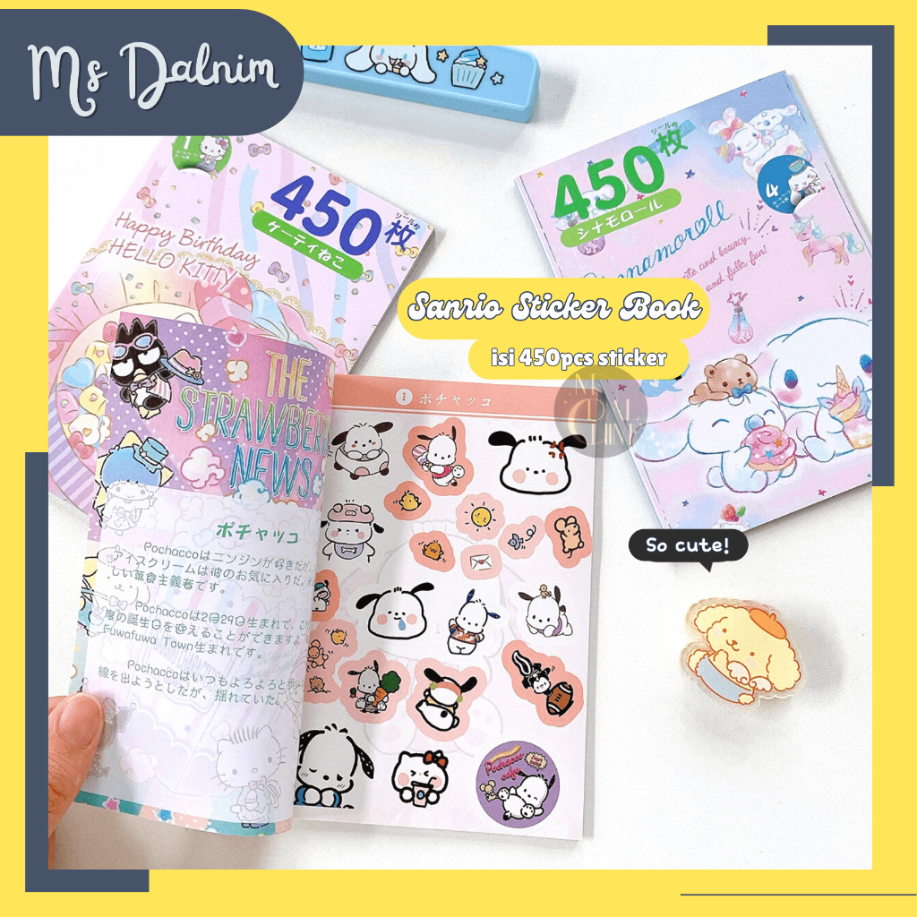 

450pcs Buku Stiker Sanrio Karakter Kartun Hello Kitty Kuromi My Melody Cinnamoroll / Deco Decorative Sticker Book Set 16 Lembar Japanese Kawaii Diary Planner Journal DIY Scrapbook Craft