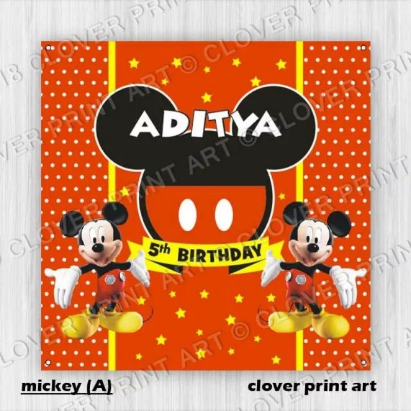 Backdrop Ulang Tahun 2x2 meter Mickey Minnie Baby Shark