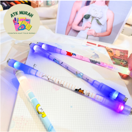 PULPEN TONGKAT PUTAR MAGNET LED PEN MOTIF KOREA SPINNER LUCU