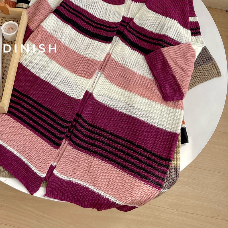 Lavenia Long Cardigan Rajut Wanita Motif Garis Kekinian