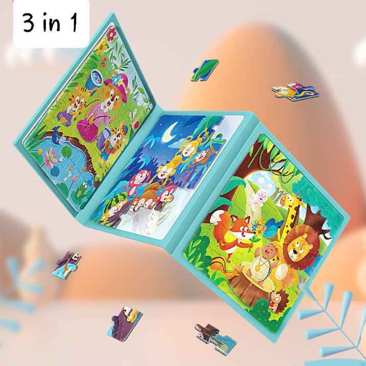 Mainan Edukasi Anak Leveled Puzzle Magnet 3 in 1 Buku Magnet Step Berlevel