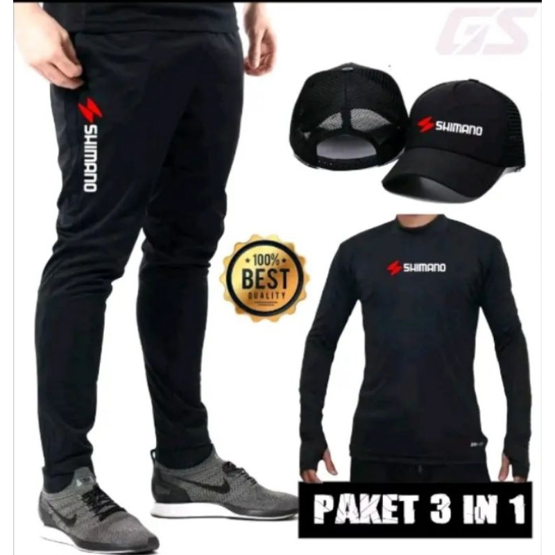 Paket 3 in 1 Topi Trucker Jersey Baselayer Lengan Panjang Dan Jogerpants Simano Jogger Training Manc