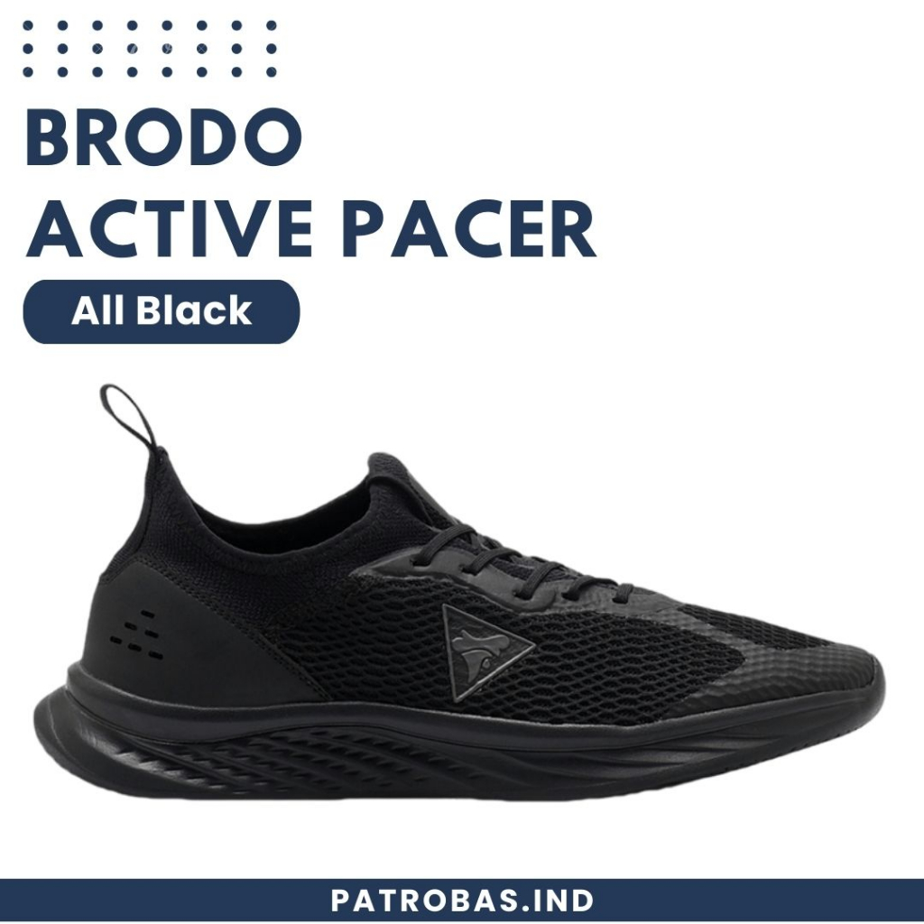 BRODO Active Pacer Full Black Original Sepatu Sneakers Sport Running Hitam Polos